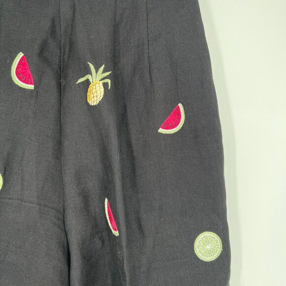 Talbots Irish Linen Pants Womens‎ 6P Embroidered Fruit Summer Black Watermelon - Picture 3 of 6